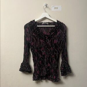 Signature by Larry Levine Ruched Bell Sleeve Black and Red Blouse